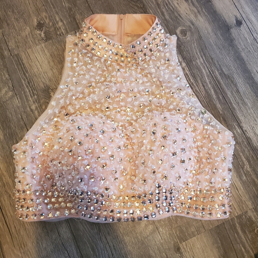 Light pink jeweled crop top